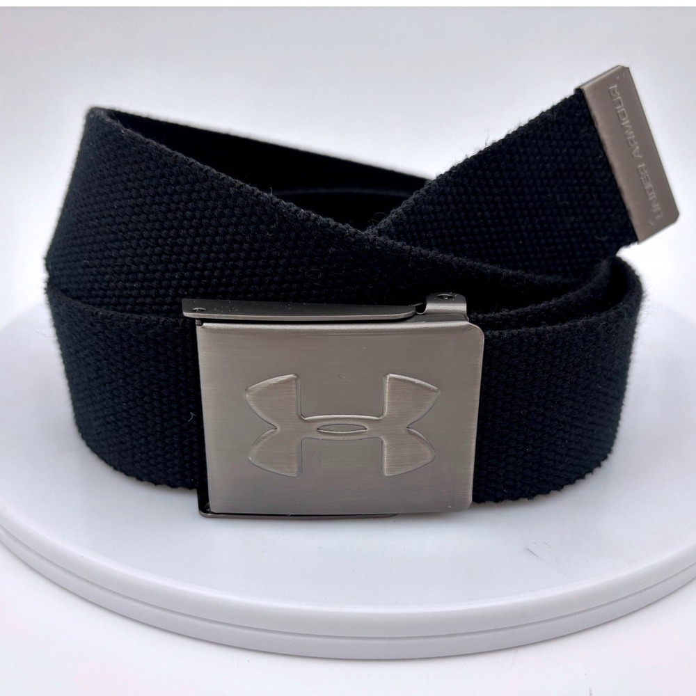 UNDER ARMOUR Mens Black Belt Canvas Webbed Sporty Golf Metal Buckle Work